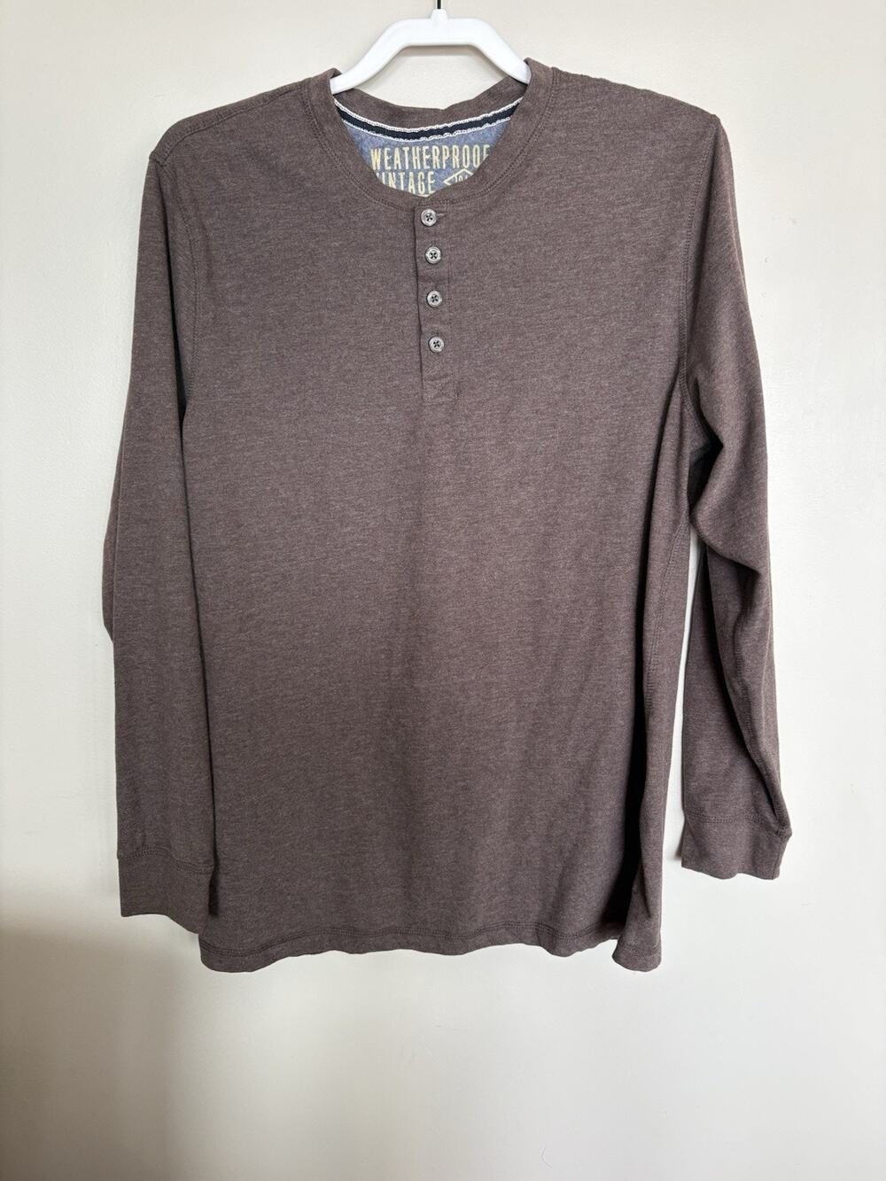 Weatherproof Vintage Men’s Brown Long Sleeve Henley Shirt Size Large Casual